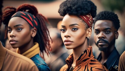 Obraz premium portrait of a black woman on the street demonstrating, generative AI