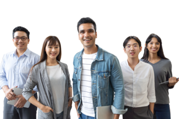 Portrait of Asian creative business team. Hipster Creative Startup Young business people in modern office.isolated white background, remove background