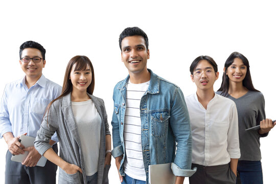 Portrait of Asian creative business team. Hipster Creative Startup Young business people in modern office.isolated white background, remove background