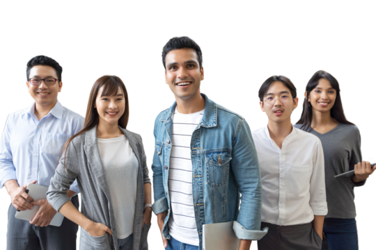 Portrait of Asian creative business team. Hipster Creative Startup Young business people in modern office.isolated white background, remove background - Powered by Adobe