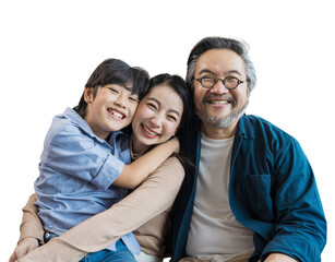Portrait of happy Asian family spending time together . family and home concept.isolated white background, remove background