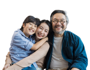 Portrait of happy Asian family spending time together . family and home concept.isolated white background, remove background