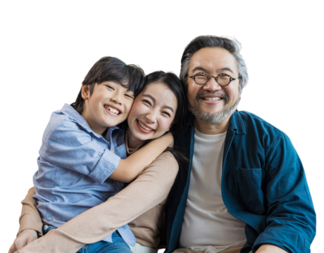 Portrait of happy Asian family spending time together . family and home concept.isolated white background, remove background