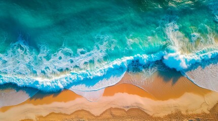 Top view on ocean waves washing the shore. Generative AI.