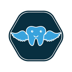 Tooth logo with wings inside a shape of hexagon vector illustration