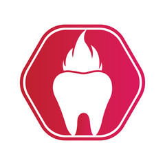 tooth icon with fire and hexagon shape vector illustration