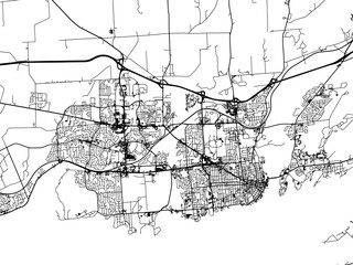 Vector road map of the city of  Kingston Ontario in Canada on a white background.