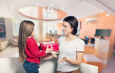 mother's day. Young mom and happy daughter