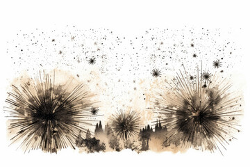 Fireworks Illustration. Watercolor