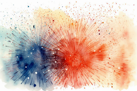 Fireworks Illustration. Watercolor