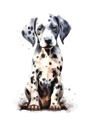 Adorable Dalmatian puppy on white background in watercolor style. Generative AI.