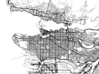 Vector road map of the city of  Vancouver British Columbia in Canada on a white background.
