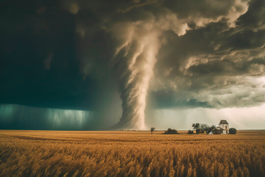 Tornado in wheat field. Generative ai edited