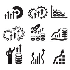 A set of vector business icons and a growth chart