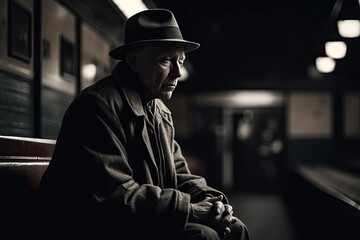 Train to Tomorrow: Film Noir Waiting Scene - AI generated
