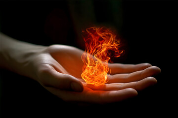hand holding burning fire