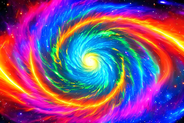 Fototapeta premium A cosmic neon light abstract background, with swirling galaxies, celestial bodies, and nebulous formations