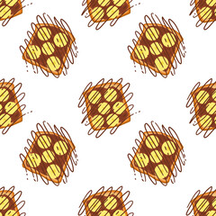 Banana toast with chocolate. Vector illustration. Seamless pattern