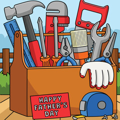 Happy Fathers Day Toolbox Colored Cartoon 