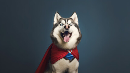 Cinematic Canine: Siberian Huskie in a Superhero Outfit. Generative AI