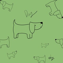 Green seamless pattern with dogs