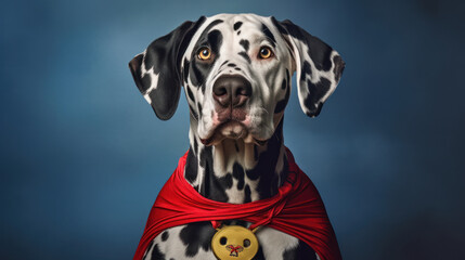 Dalmatian Dog in a Heroic Outfit. Studio Photo. Generative AI