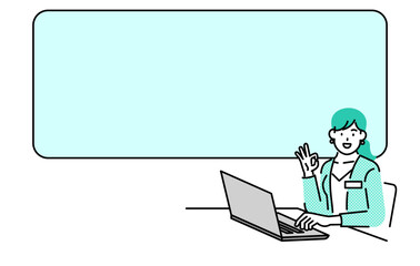 woman office worker explaining in front of a board