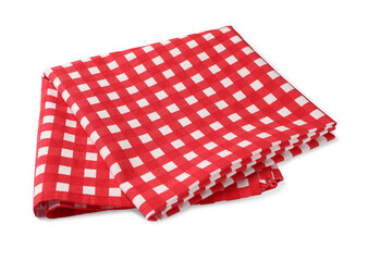 New red checkered tablecloth on white background