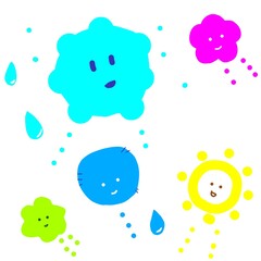 カビ掃除のかわいいイラスト、カラフルニコニコ。