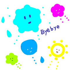 カビ掃除のかわいいイラスト、カラフルニコニコ。