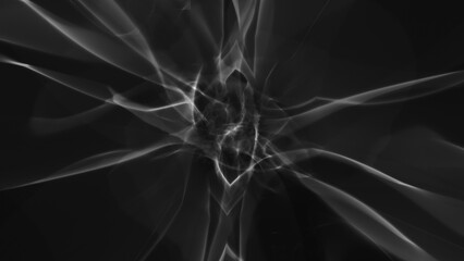 Abstract white hologram like plasma energy force field on black background. Concept generative art 3D animation of centric gradient graphic geometry backplate copy space hud design element.