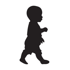 A child Walking Flat Vector Silhouette Illustration.