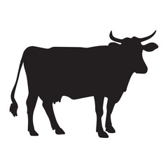 A Cow Black Color Vector Silhouette Illustration.