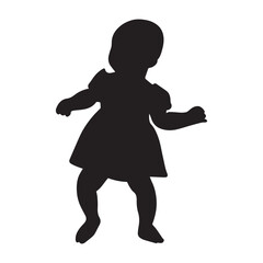 A child Walking Flat Vector Silhouette Illustration.
