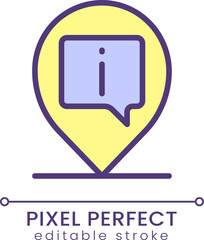 Info pin pixel perfect RGB color icon. Location mark on map. Finding information center. Isolated vector illustration. Simple filled line drawing. Editable stroke. Poppins font used
