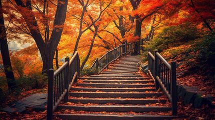 Fototapeta na wymiar Stairs going uphill during autumn