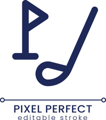 Golf driver and cup tag pixel perfect linear ui icon. Equipment for sports game. GUI, UX design. Outline isolated user interface element for app and web. Editable stroke. Poppins font used