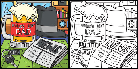 Fathers Day Worlds Best Dad Coloring Illustration