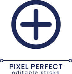 Obraz premium Add button pixel perfect linear ui icon. Circle with cross. Website interactive element. GUI, UX design. Outline isolated user interface element for app and web. Editable stroke. Poppins font used