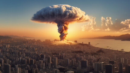 nuclear bomb exploding in city. generative ai