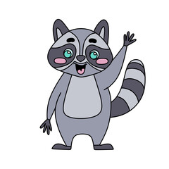 Raccoon Doodle Vector color illustration Isolated on white background