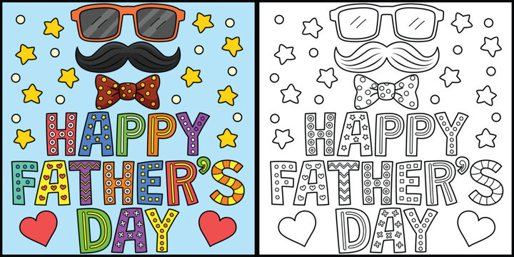 Happy Fathers Day Coloring Page Illustration