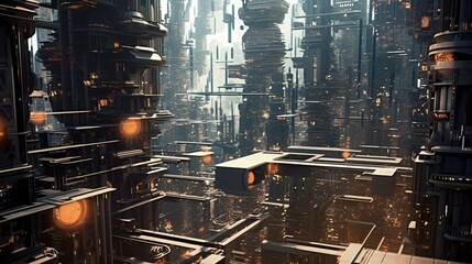 crazy futuristic science fiction cityscape, fictional architecture created with generative ai