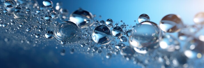 Large drop of water floating against a blue background, banner (Generative AI, Generativ, KI)