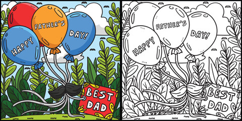 Happy Fathers Day Balloons Coloring Illustration