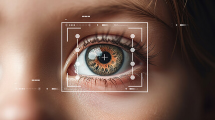 Laser Eye Surgery for Glaucoma: Close-Up woman eye with Reticle Overlay, Perfect for Lasik Procedures