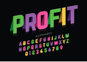 Profit 3d alphabet with colors letters and numbers vector illustration logo design
