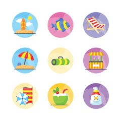 Embrace the warmth and relaxation of summer with a charming collection of icons that evoke beachside bliss