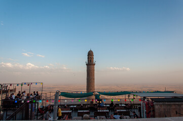 city at sunset, minaret view, 