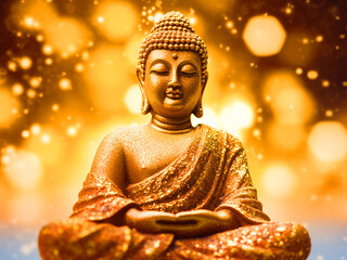 Illustration of Lord Buddha Statue in golden color-Generative AI